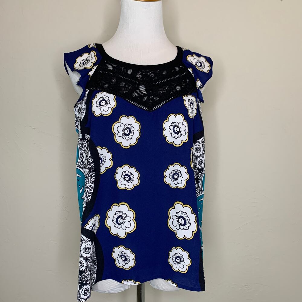 Express Mixed Pattern Ruffle Cap Sleeve Blouse Sz Small
